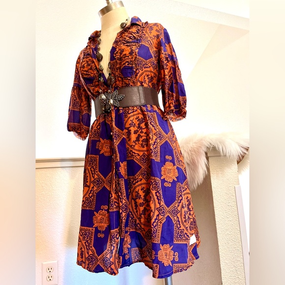 EUC S Odd Molly Vibrant Blue Orange Dress - Picture 2 of 12